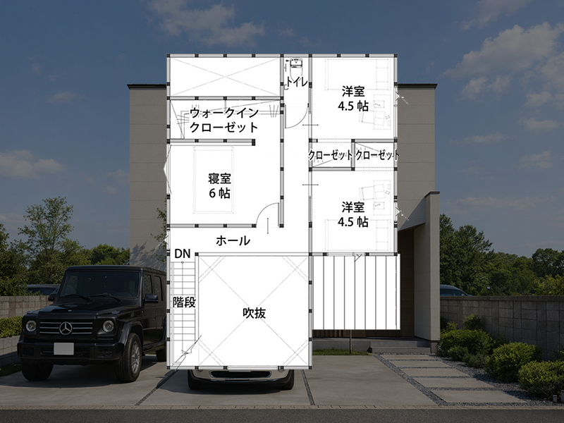 菊陽町原水 33坪 4LDK 分譲モデルハウスの間取り図 2階